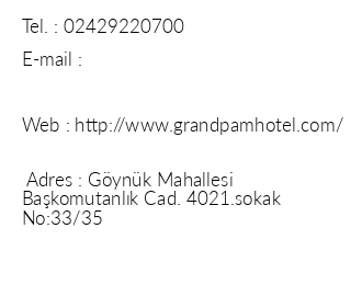 Grand Pam Hotel iletiim bilgileri